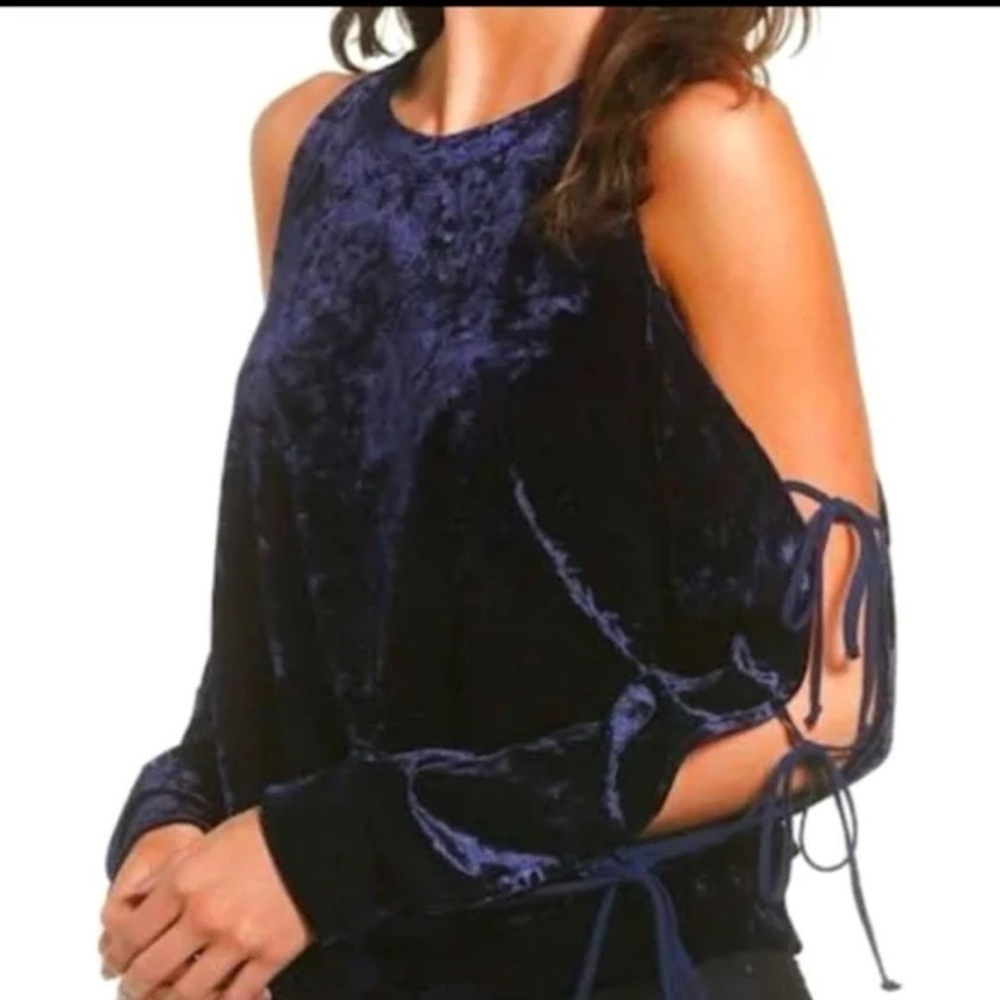 love, Fire Navy Velvet Cold Shoulder Blouse
